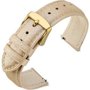 Watch Band 18mm, Quick Release Textured Padded Leather Straps with Gold